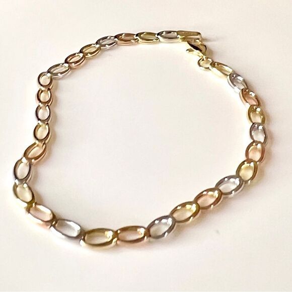 10k Tricolor Gold Open Link Bracelet - Picture 8 of 12